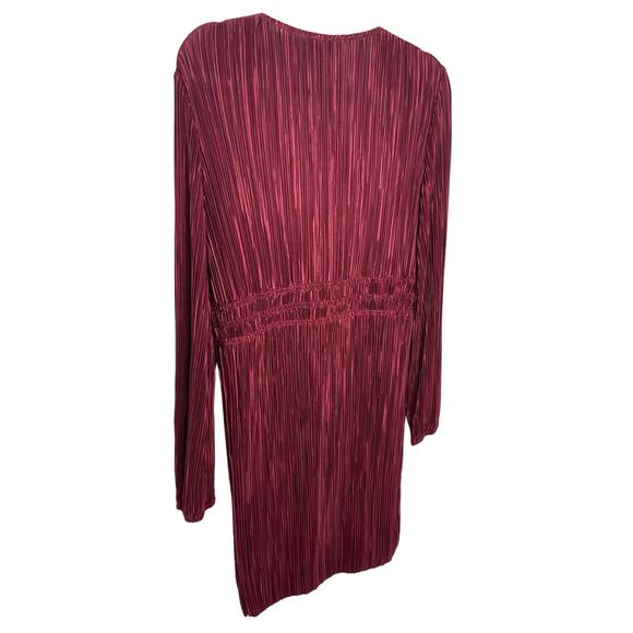 Lucy Paris Rosa Mini Dress Fit & Flare V Neck Pleated Long Sleeve Maroon Size L - Picture 7 of 10